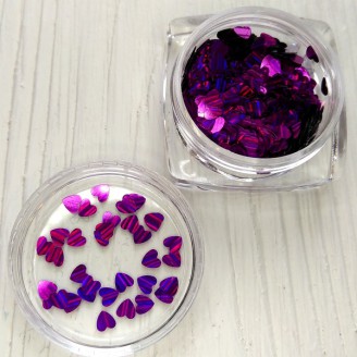 Сердечки для ногтей голографик фиолетовые